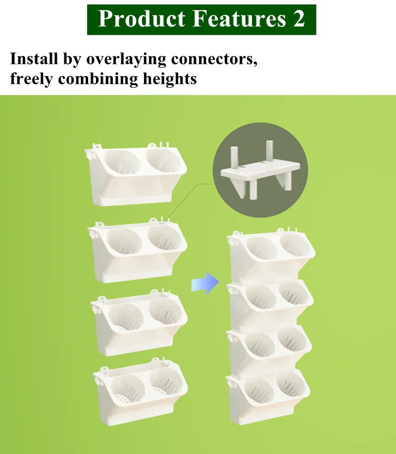 Milky white modular wall planter connectors show multi-level stacking design