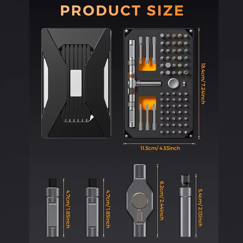 74 In 1 Ratchet Screwdriver Set Magnetic Precision Bit Kit Detachable T Handle Portable Repair Tool for Phone Laptop Computer Eyeglasses Bicycle Electronics DIY Home Maintenance Multi Function Hand Tools Torx Hex Phillips Scr