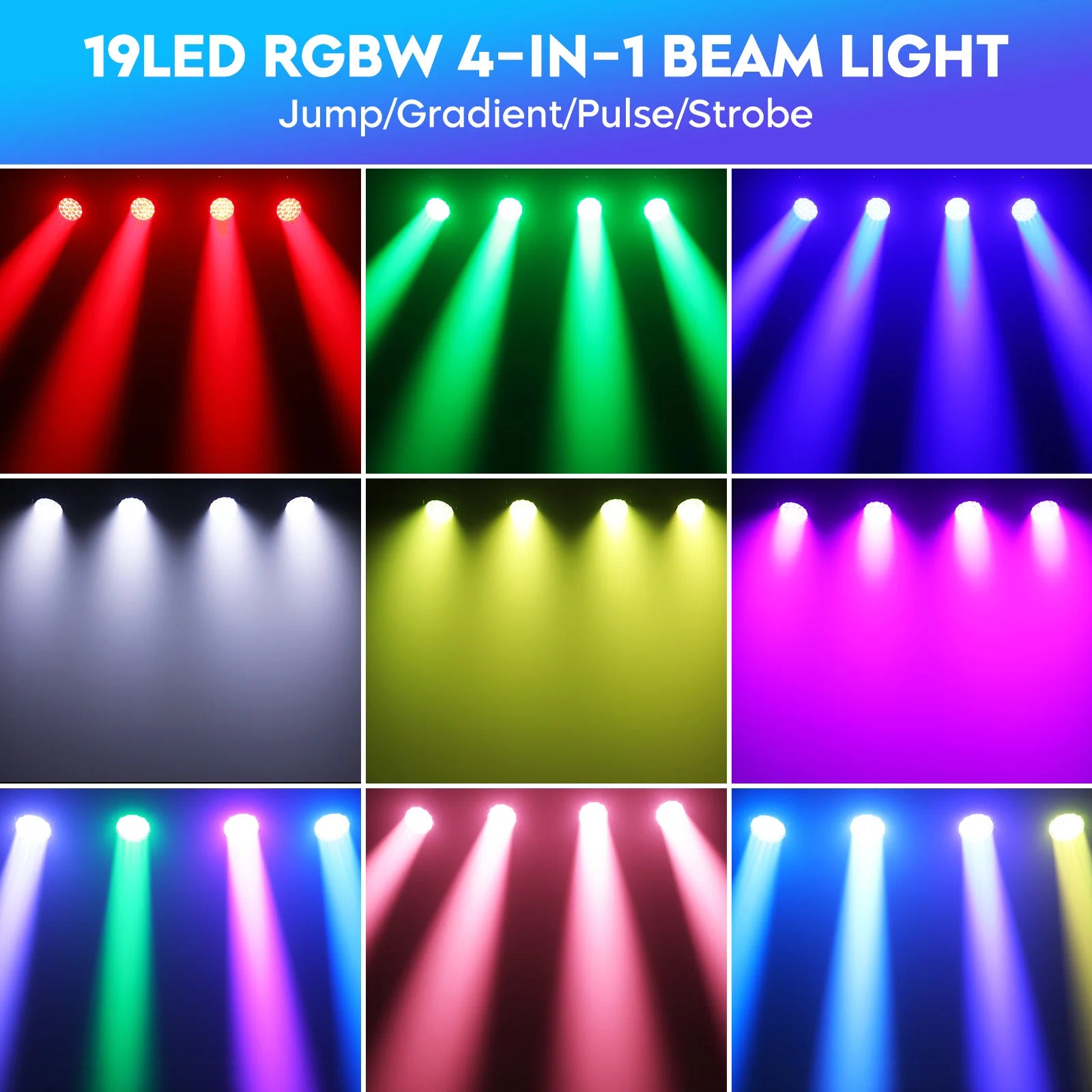 2PCS 19x15W Beam Moving Head Light RGBW LED Lighting Zoom Wash Lights DMX Stage Effect Lighting for Disco Party Concert Theater