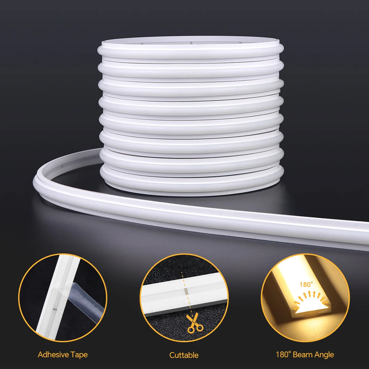 24V COB LED Neon Light Strip No Dark Spot Waterproof  Flexible Silicone Rope Light With Touch Dimmer Switch For Home Wall Decor