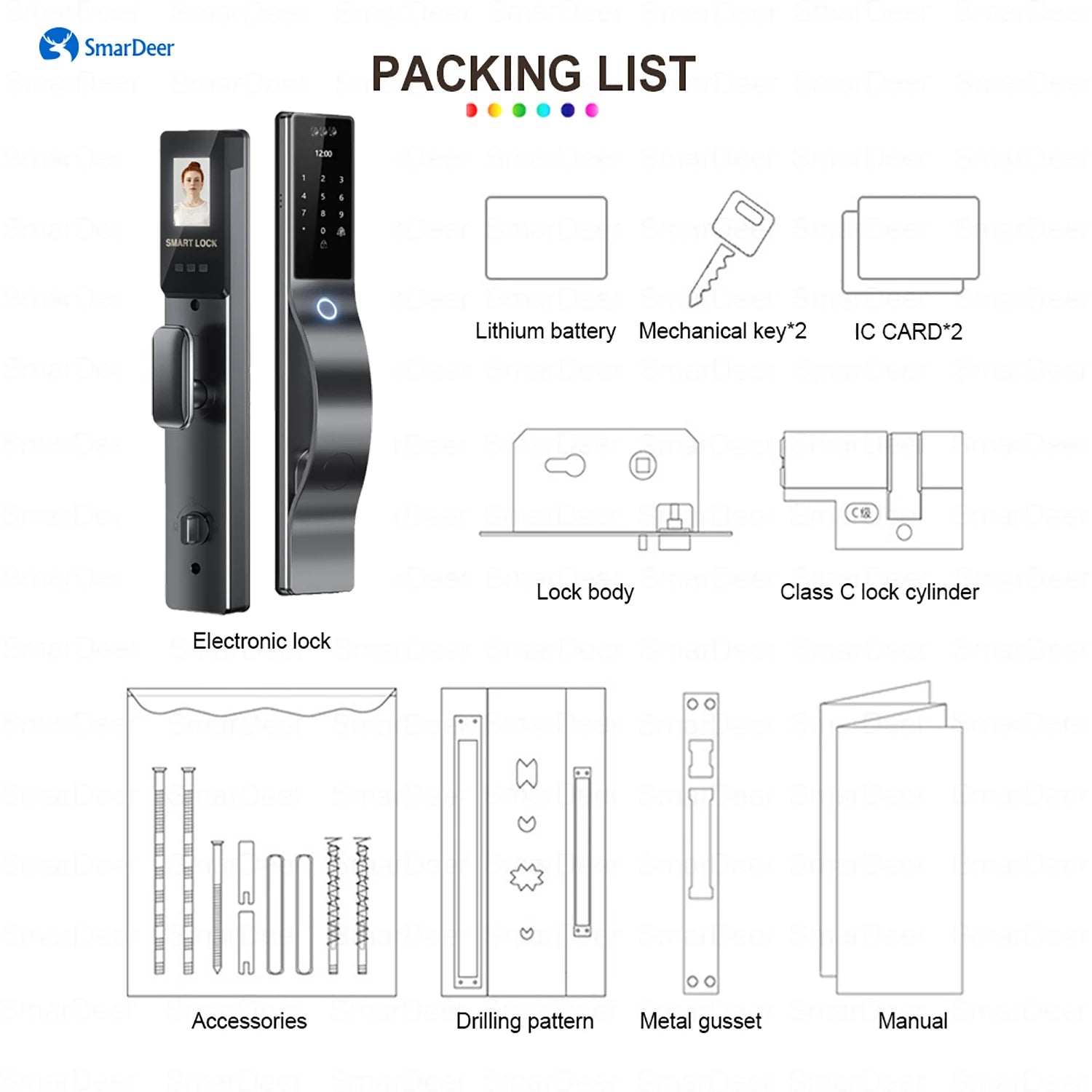 SmaerDer Smart Lock Facial Recognition Lock Fingerprint Magnetic Card Password Fully Automatic Electronic Lock with Camera
