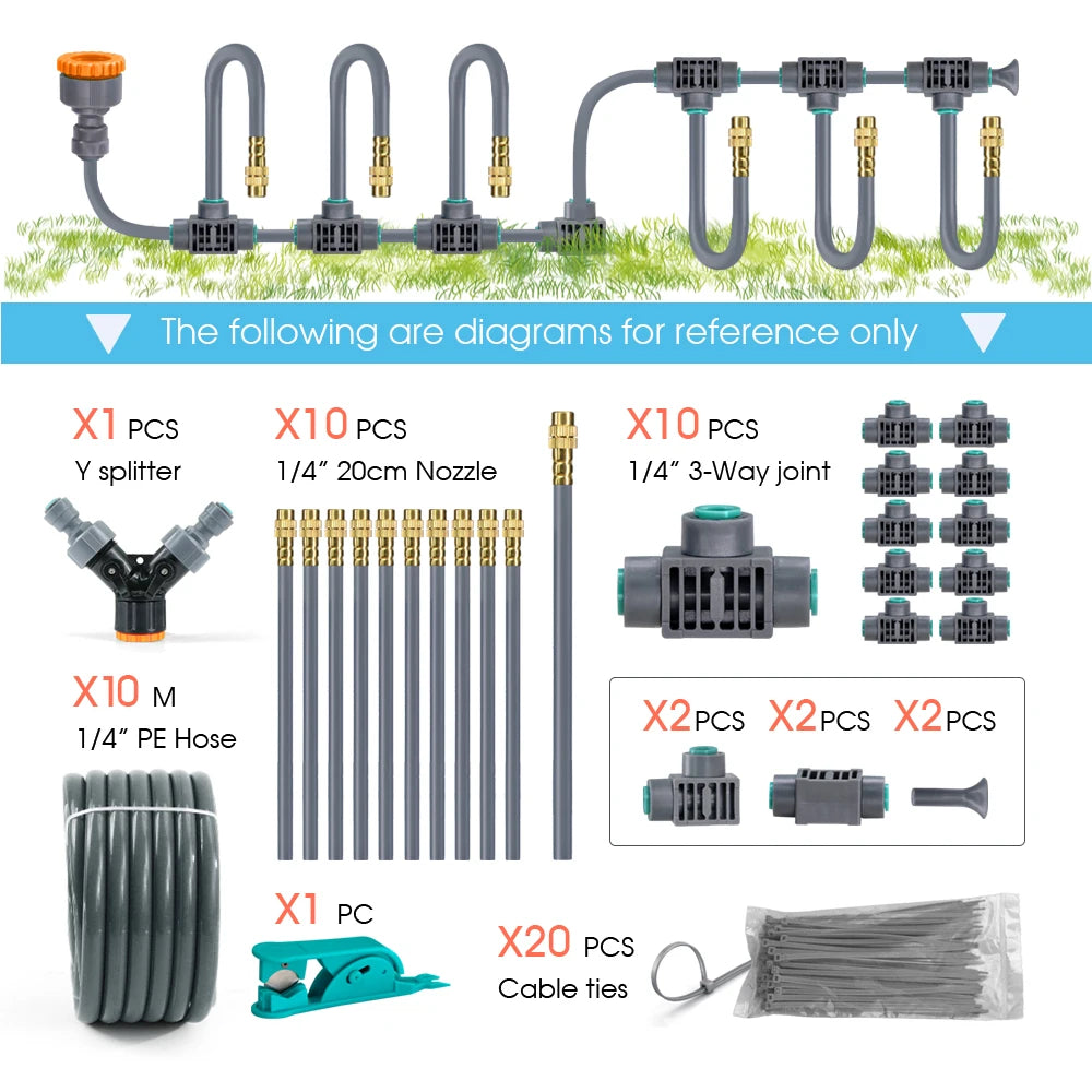 1/4'' Flexible 360° Rotary Adjustment Brass Nozzle Irrigation Set Quick Connection Automatic Atomization Garden Watering System