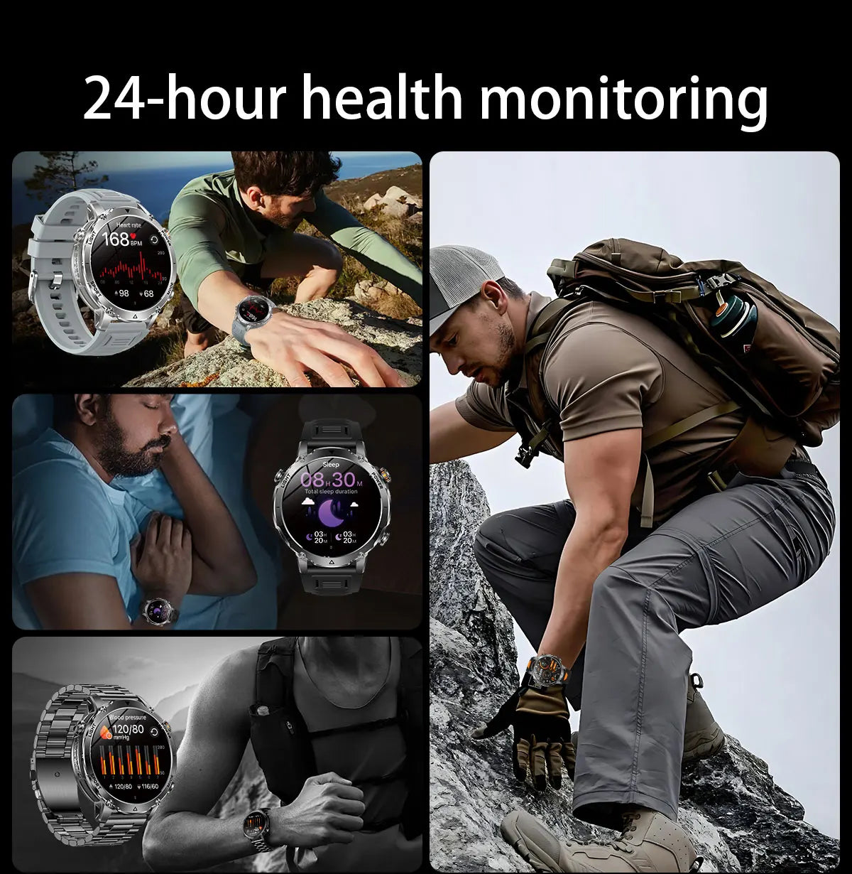 New Military ULtra 1400mAh Huge Battery SmartWatch Two Flashlight 10ATMan Waterproof HD Call 1.73“ 100+Sports Smart watch Man