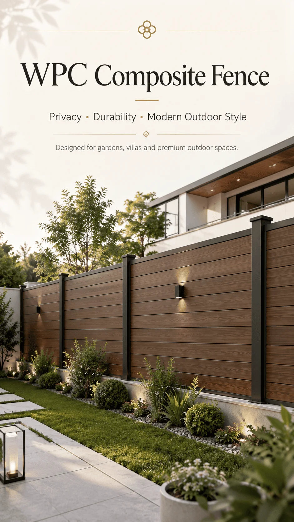 Wholesale WPC Garden Fence Panel Easy Installation UV Resistant Wood Plastic Composite Aluminum Frame Outdoor Fencing
