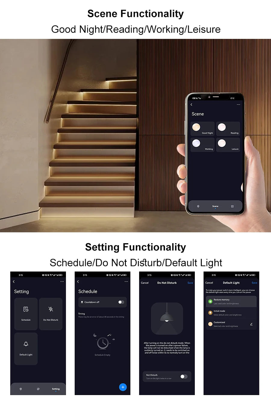 5-30 Steps New Tuya Wifi Staircase Light Kit Motion Sensor Wall Switch Remote APP Control Stair LED Strip Full Set STEP-E4