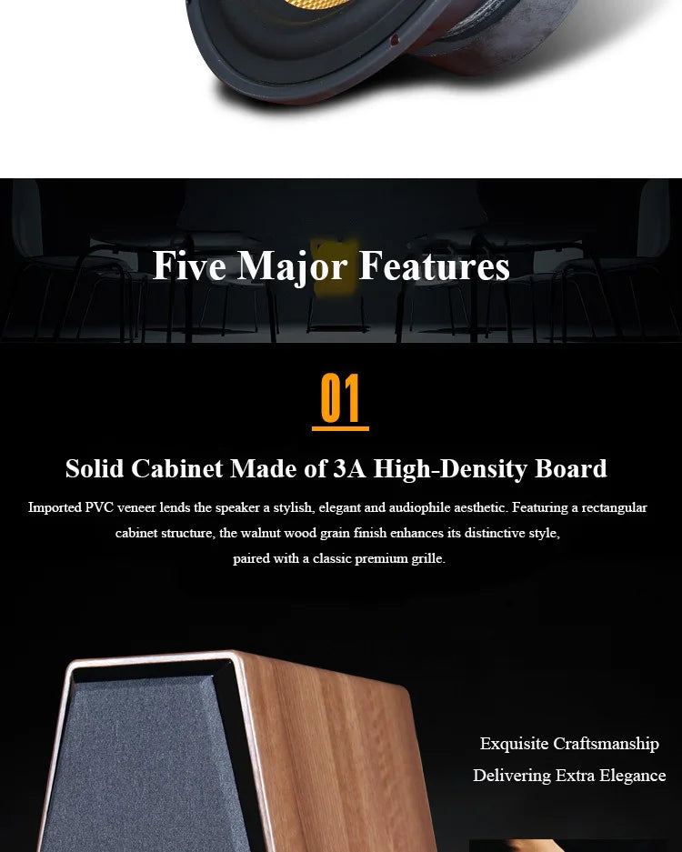 6.5 Inch Passive Hifi Bookshelf Speaker Home Audiophile Two Way Wooden Monitor Speaker Stereo 100w Output Power 4 Ohm Impedance
