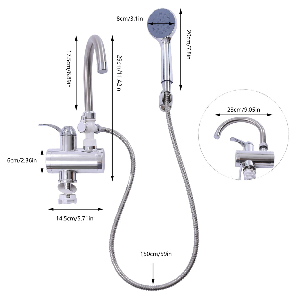 Electric Shower Water Heater Instant Hot Water Faucet 360° Rotating Fast Heating Tap Tankless with LED Display 3000W