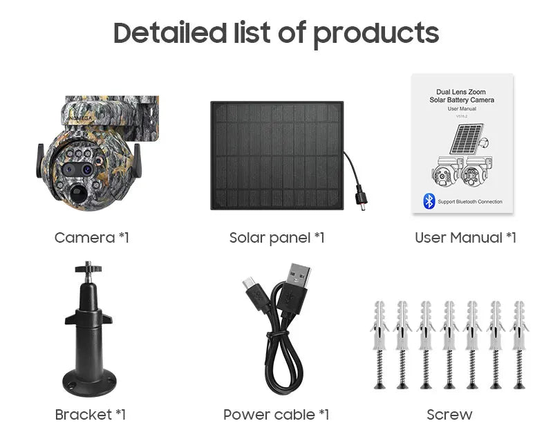 INQMEGA 8MP Solar Powered Camera 4K 4G / WIFI Solar Camera Solar Panel  Security PIR Human Detection Cam in Forest