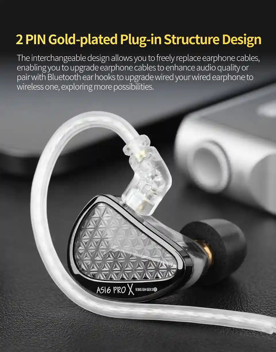 KZ AS16 Pro In-Ear Monitors | 16 Balanced Armature HiFi Earphones Tidesmit