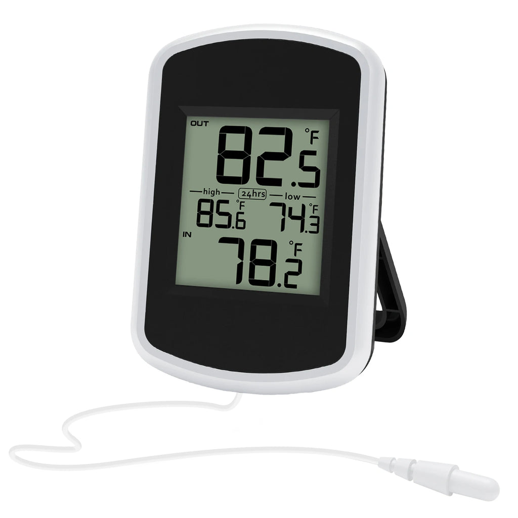 Wired Digital Thermometer Waterproof Indoor Outdoor Temperature Monitor with Min/Max Record 2m Line Probe Sensor for Home Room