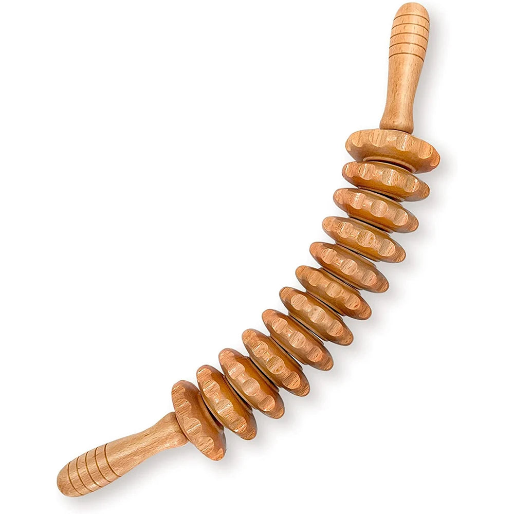 Wooden Lymphatic Drainage Roller - 12 Wheel Muscle Relief Tool Back Massage Instrument Wood-12 Roller Tidesmit