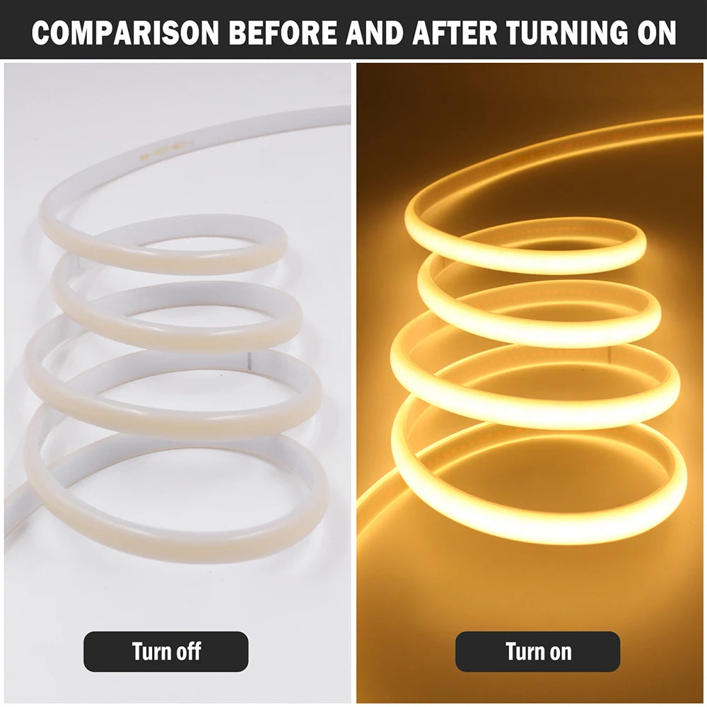 Dimmable 220V COB LED Neon Strip Light 4key Controller EU Plug Flex Tube 3000K 4000K 6000K for Staircase Bar Counter Lighting