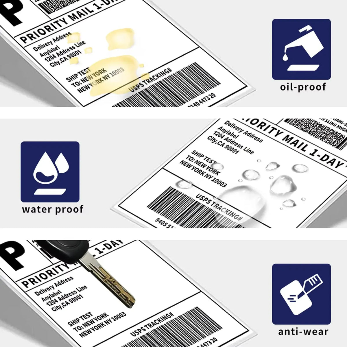 4x6 priority mail label sheets with barcodes and shipping icons, waterproof and oil-proof