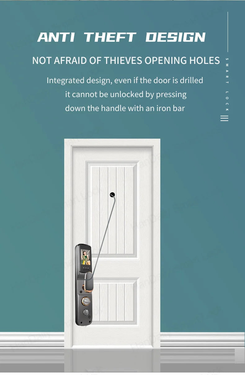 Automatic Fingerprint Electronic Digital Tuya 3D Face Recognition Door Lock Smart Cards Keys Video Camera Lock For Home
