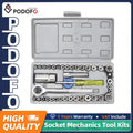 Podofo 40 Pieces Socket Wrench Tool Set 1/4 Inch 3/8 Inch Drive Ratcheting Spanner Kit Multi Purpose Mechanical Repair Hand Tools For Household Auto Maintenance