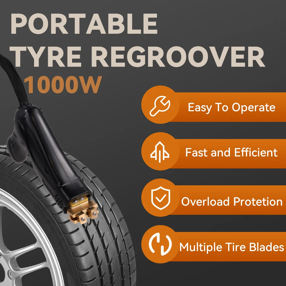 Podofo 1000W Tire Groover Machine Tyre Regrooving Iron Cutter Tool Kit Equipped With 10 Types Tire Cutting Blades For Rubber Tire Retread Work