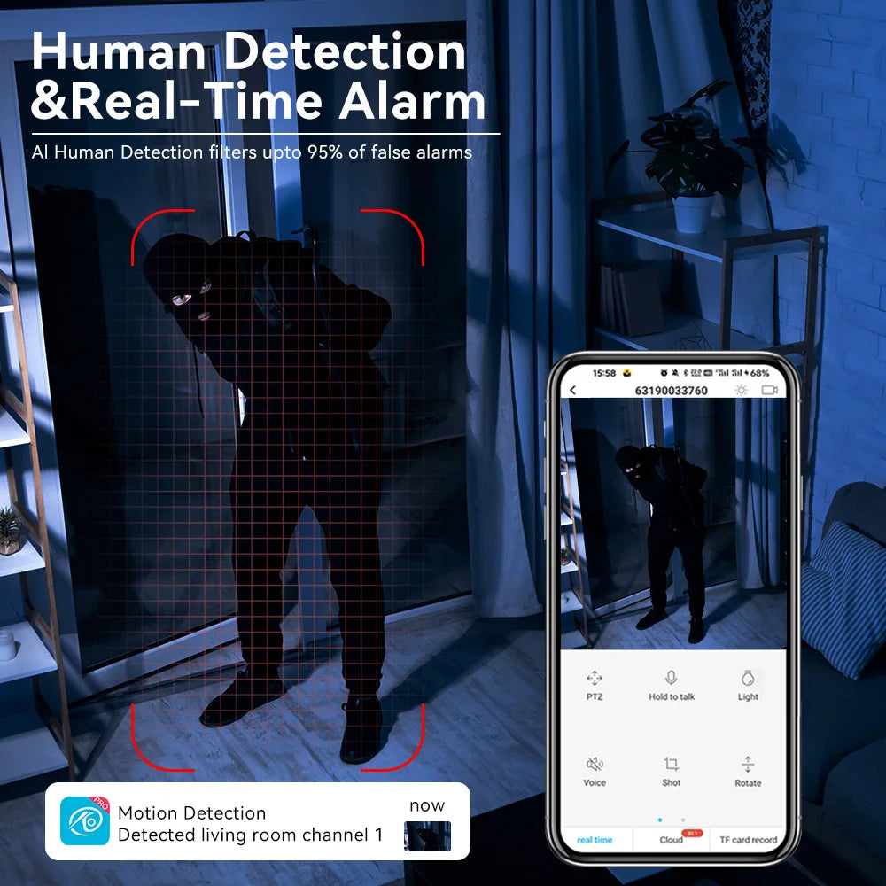 PEGATAH 2K 360° PTZ Home Security Camera Automatic Tracking AI Human Detection Night Vision Video Surveillance Monitor O-Kam Pro