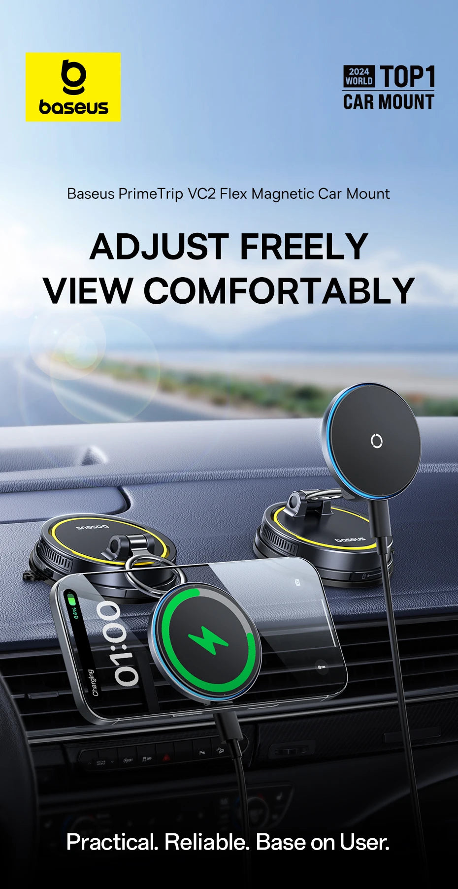 Magnetic Car Phone Holder | 360 Rotation Mount | Silver Tidesmit Tidesmit