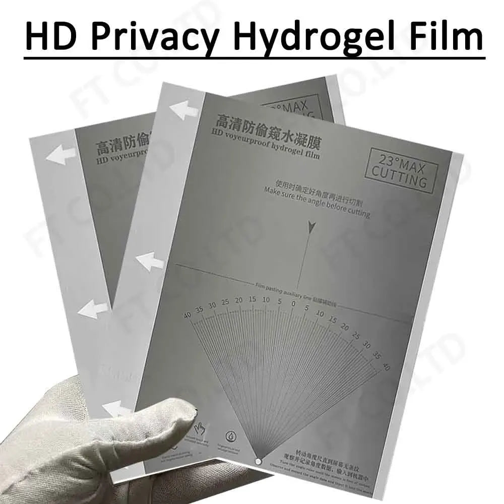 HD privacy hydrogel film sheets, grey tinted set with cutting guide marks for sizing