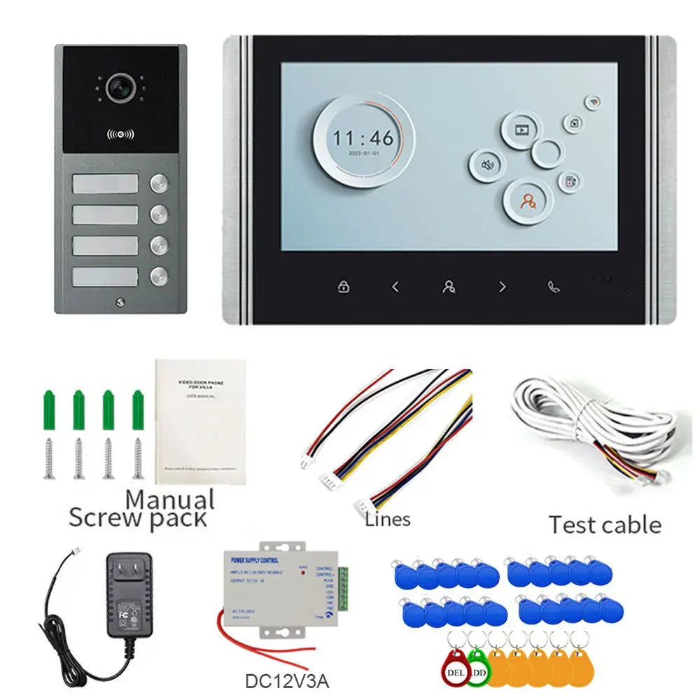 2/3/4 Unit Home Video Intercom for Apartments Residential Intercom Doorbell Wifi Video Door Phone System with RFID Card Unlock