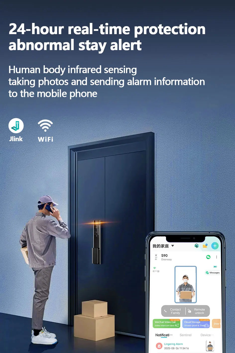 RAYKUBE S90 Jlink WiFi 3D Facial Palm Vein Recognition Rechargeable Smart Fingerprint Lock With Dual WIFI Cameras APP Video Call