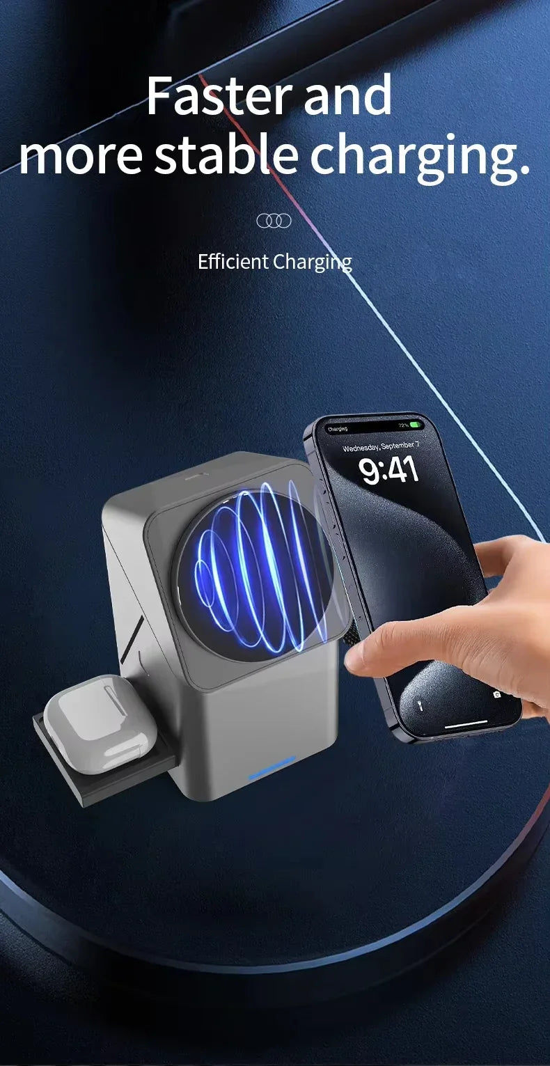 3-in-1 Fast Wireless Charger for iPhone, Apple Watch & AirPods - Grey Tidesmit
