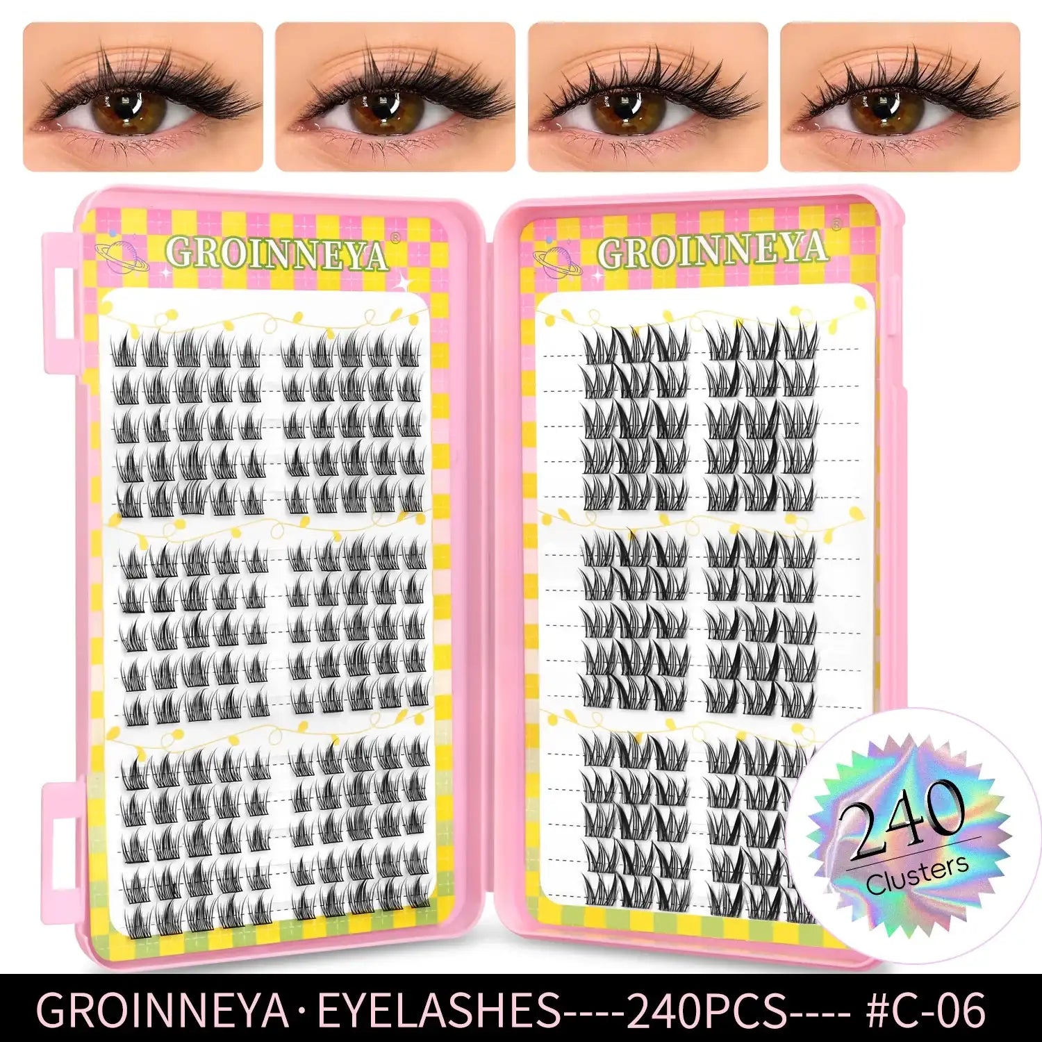 GROINNEYA Eyelashes Clusters 320 pcs Natural Eyelash extension Cluster Lashes Volume Mixed Tray Lashes Cluster Natural Lashes False Eyelashes C6 Tidesmit