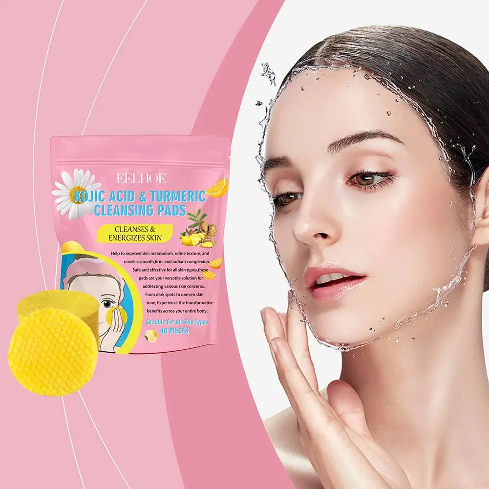 40/50pcs Turmeric Kojic Acid Cleansing Pads Exfoliating Pads Facial Sponges For Cleansing Exfoliating Daily Cleansing Skin Care
