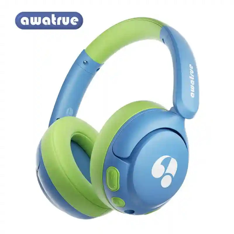 Wireless Kids Headphones - Volume Limited Over-Ear Stereo Audio BlueGreen Tidesmit