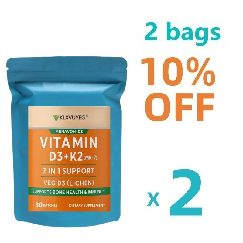 Tidesmit Vitamin D3 K2 MK7 patch for bone and heart health. 2-pack dietary supplement for men and women.