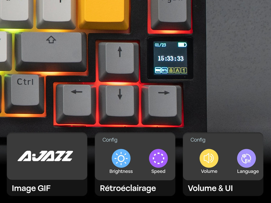 ISO-FR Layout EPOMAKER X AJAZZ AK820 PRO 75% AZERTY French Gasket Wired/Bluetooth/2.4GHz Wireless Mechanical Keyboard with Interactive TFT & 4000mAh