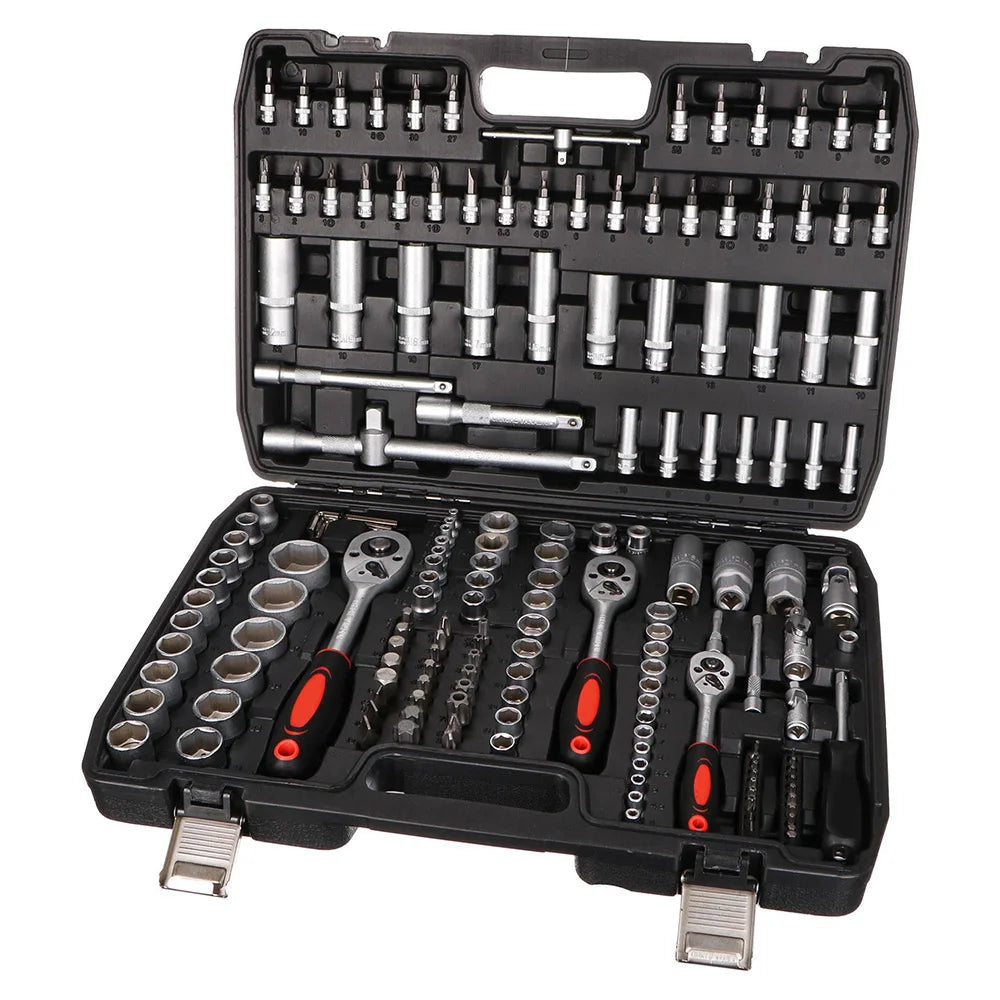 Podofo 172PCs 24-Tooth Socket Set Car Repair Tool Ratchet Spanner Wrench Set for Workshop or Garage 1/2-inch 3/8" and 1/4" Ratchet Wrench Tool Kit