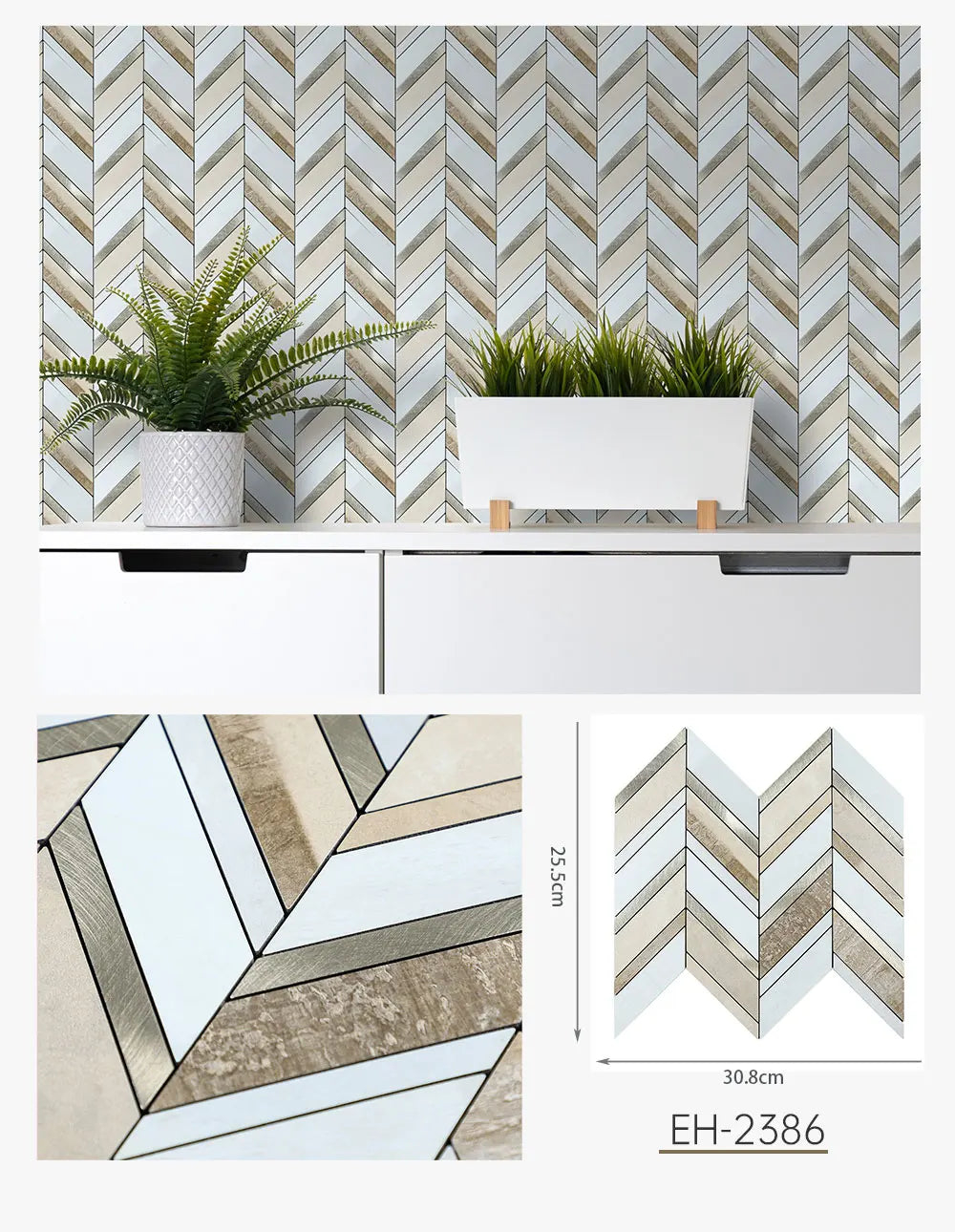 Herringbone Peel and Stick Backsplash, Faux Stone PVC Self Adhesive Marble Tiles for Kitchen Bathroom