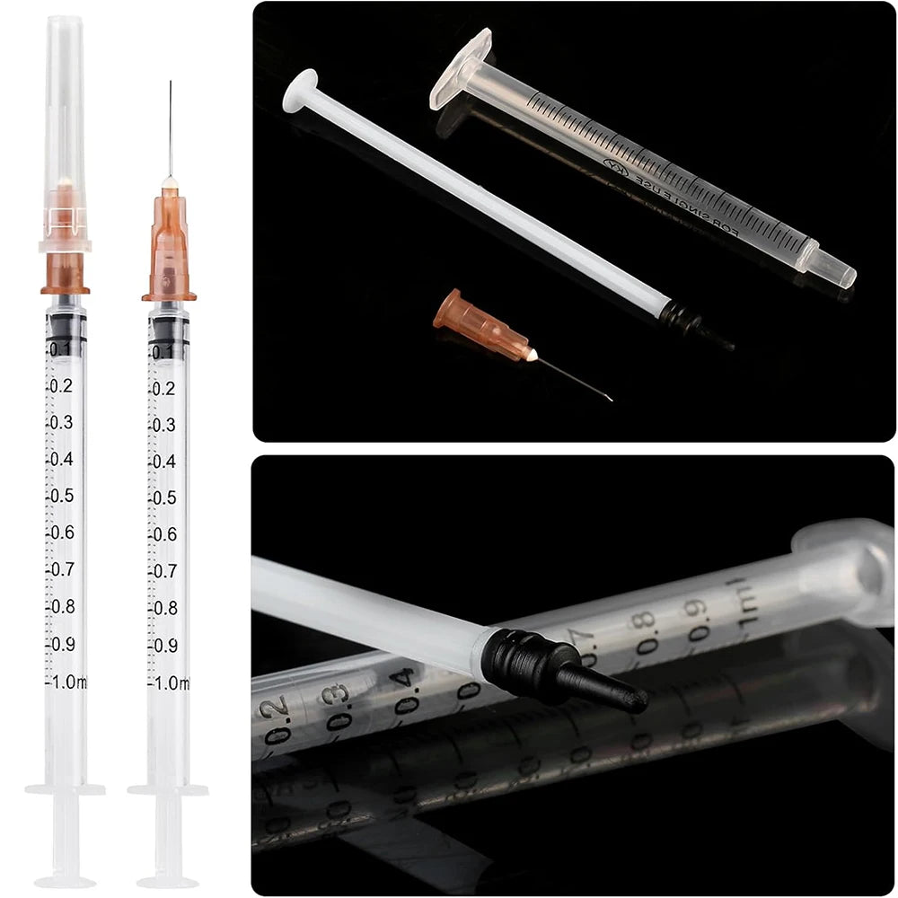 100pcs 1ml plastic syringes for accurate pet feeding, laboratory use, and aquarium water transfers with precision tips.