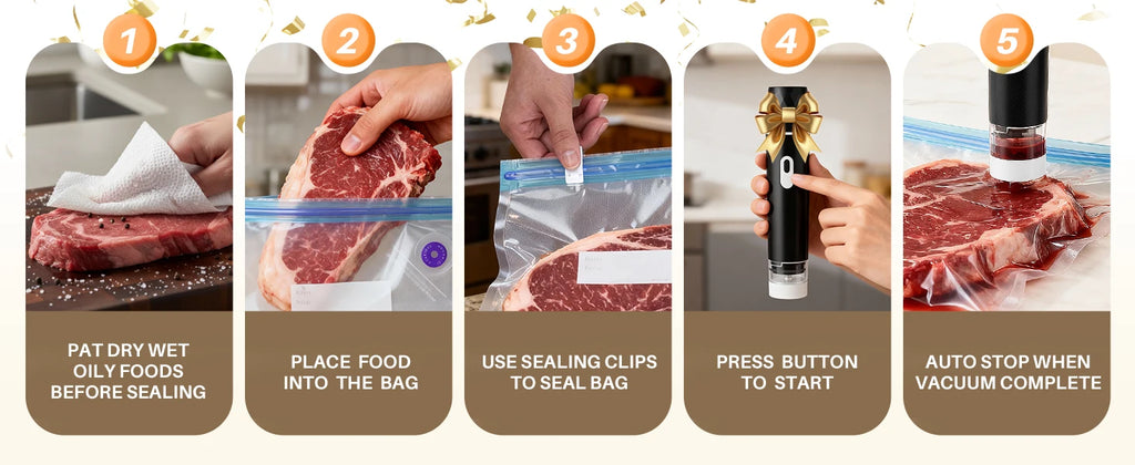 Food Vacuum Sealer, 60KPA Powerful Suction Handheld Vacuum Sealer Machine, Rechargeable for Meal Prep, Camping & RV Travel
