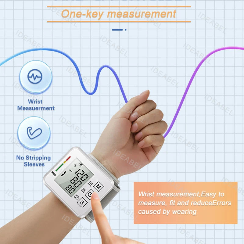 Smart LCD Screen English Voice Broadcast Wrist Blood Pressure Monitor Digital Automatic BP Tonometer Heart Rate Sphygmomanometer