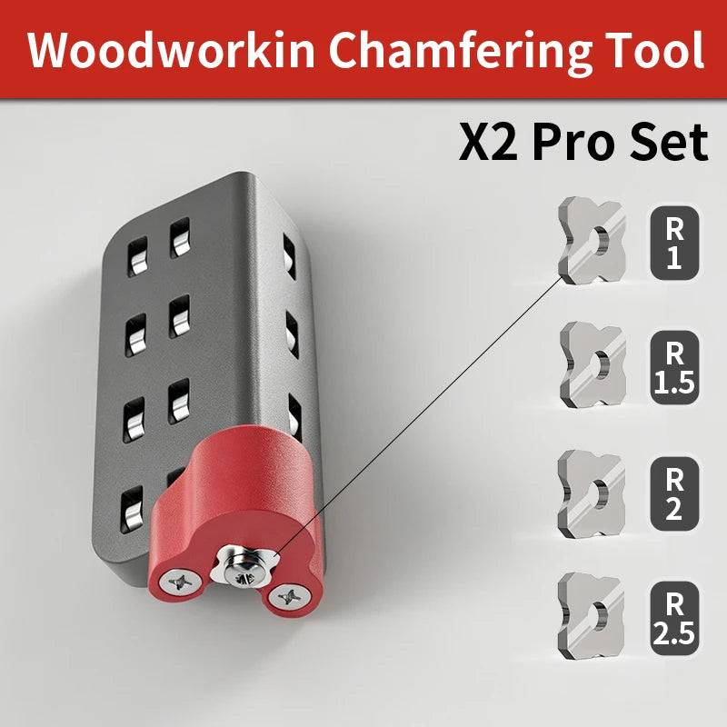 Pro wood edge chamfering tool set, red handle with gray blade holder