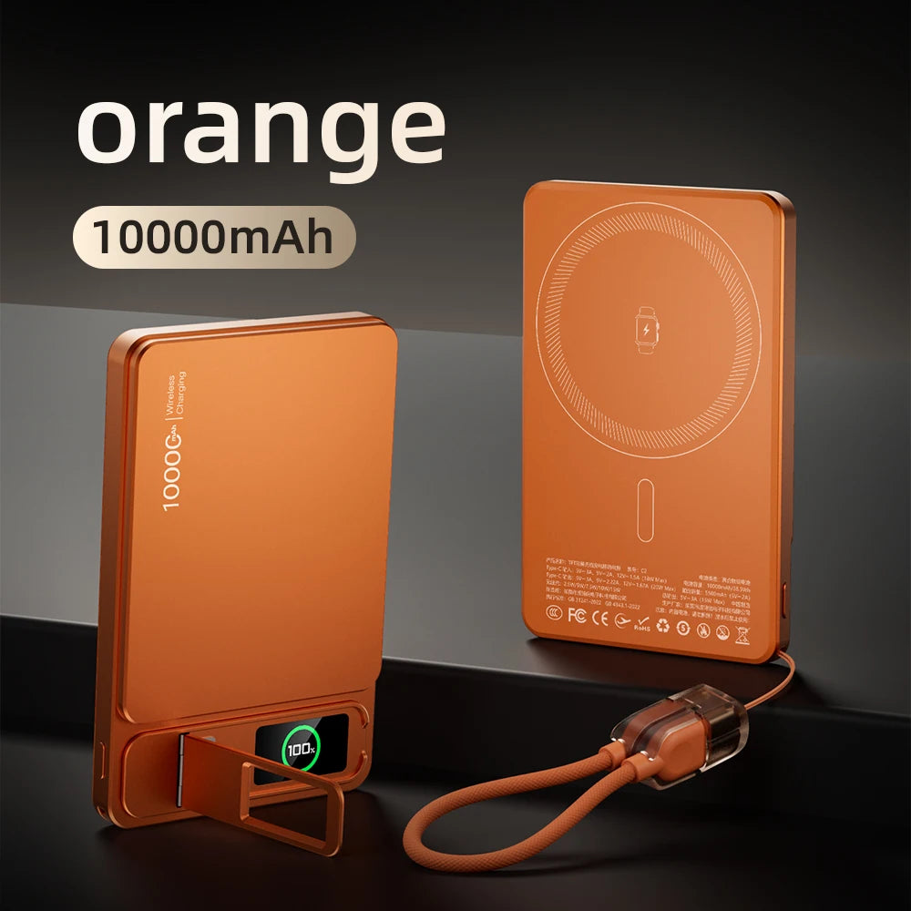 Magnetic Wireless Power Bank 10000mAh - Fast PD Travel Charger Orange Tidesmit