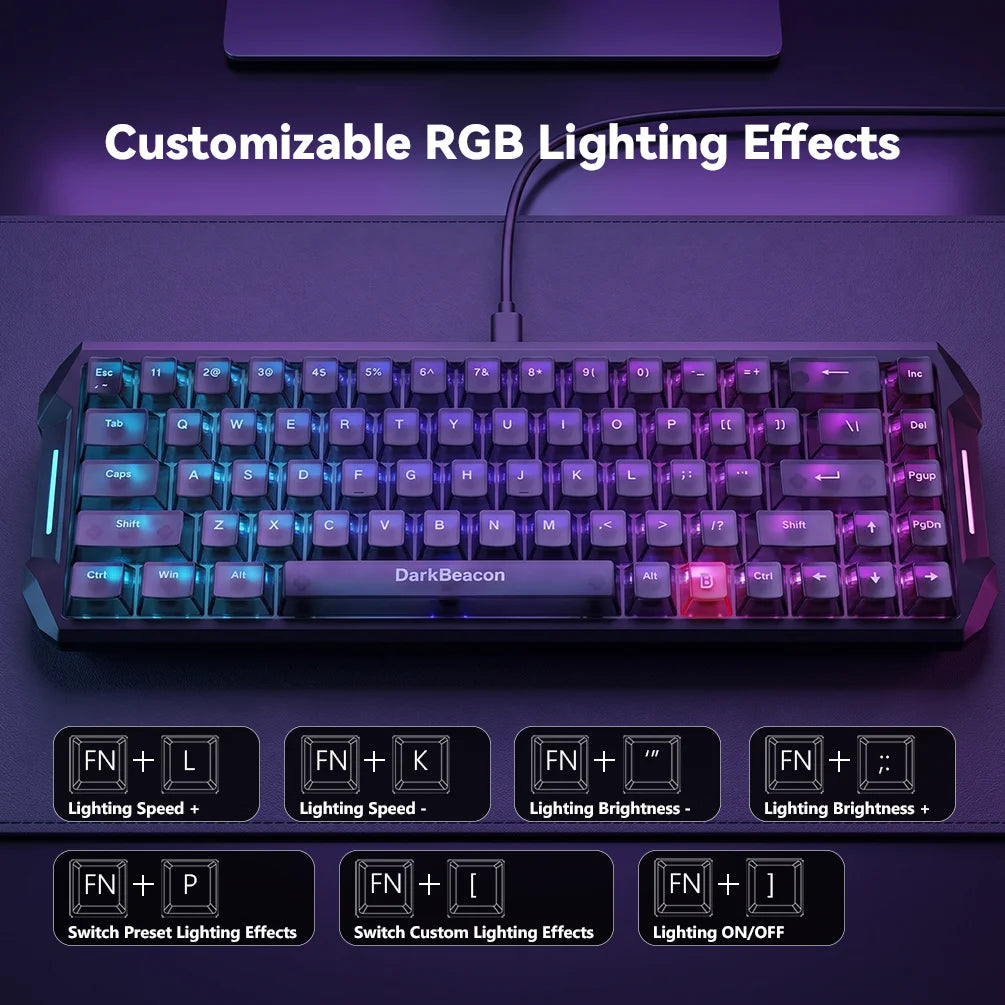 DarkBeacon 65% HE Magnetic Gaming Keyboard Flux 68 Wired RGB Hot Swappable Gasket Mount Structure Keyboards for Laptop PC Gamer
