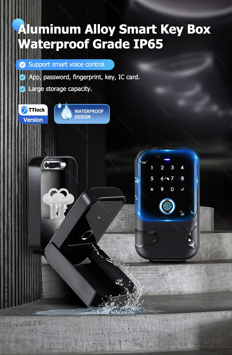 YRHAND TTlock Password Smart Fingerprint Digital Card Inteligente Tuya Electronic Portable IP66 Lock Boxes For Smart Home