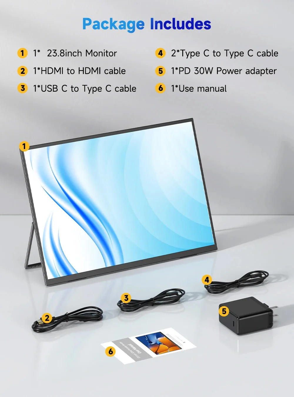 AHXJKA 23.8Inch 120Hz Portable Touch Monitor FHD 16:9 IPS Non-Touch Optional External Second Screen for Xbox PS4/5 Switch Phone