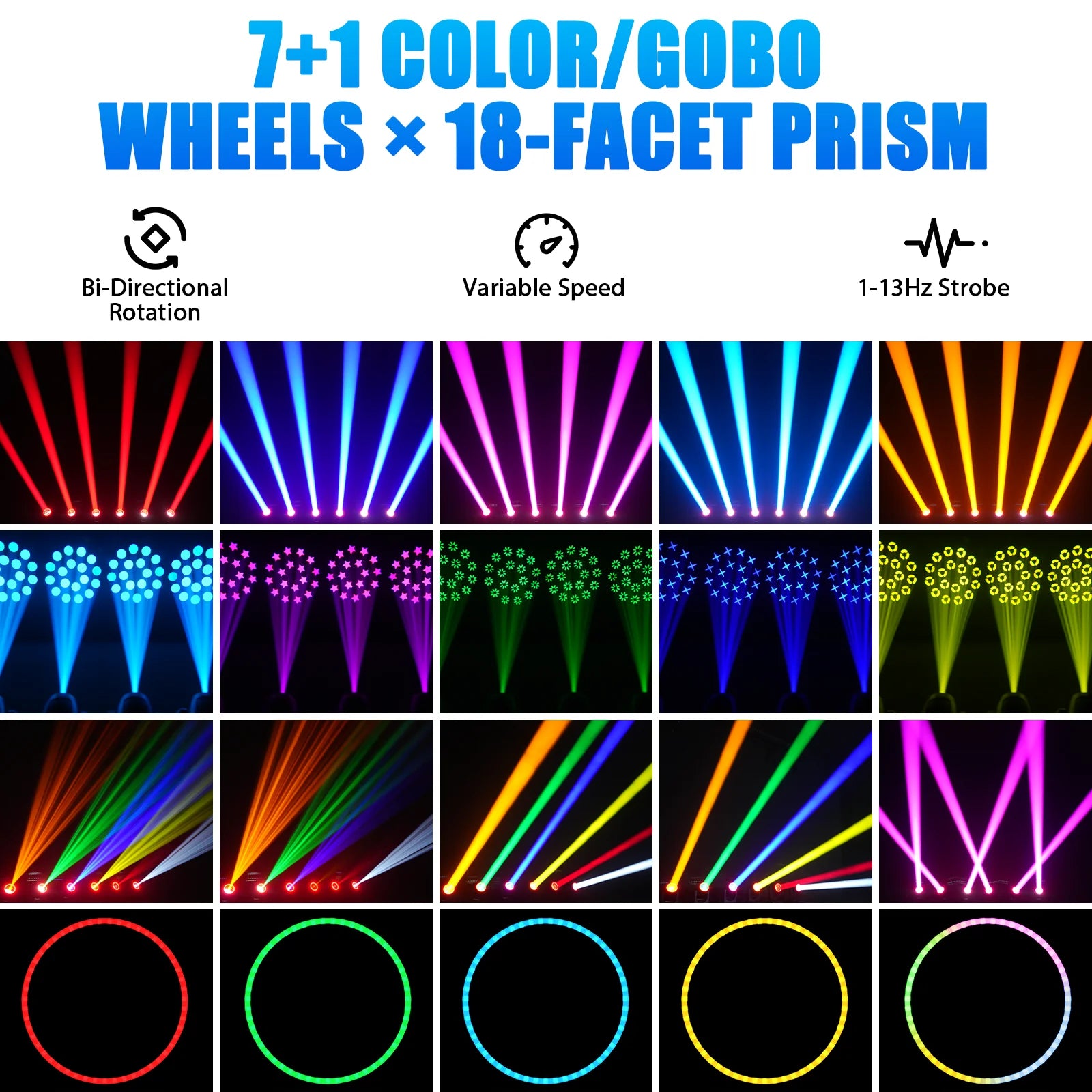 150W LED Moving Head Light RGB Beam Effect Lights DMX512 Stage Lighting Projector for Live Show Concert Bar Club Theater Wedding