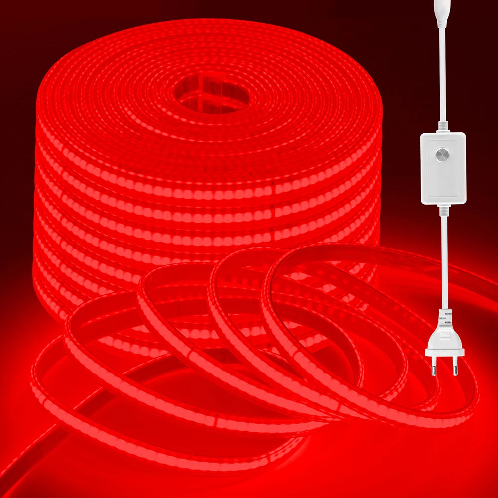 220V 10 Colors Dimmable COB LED Strip Light 240 LEDs Flexible Tape Dimmer EU Power Plug Kit TV Night Lights Home Linear Lighting