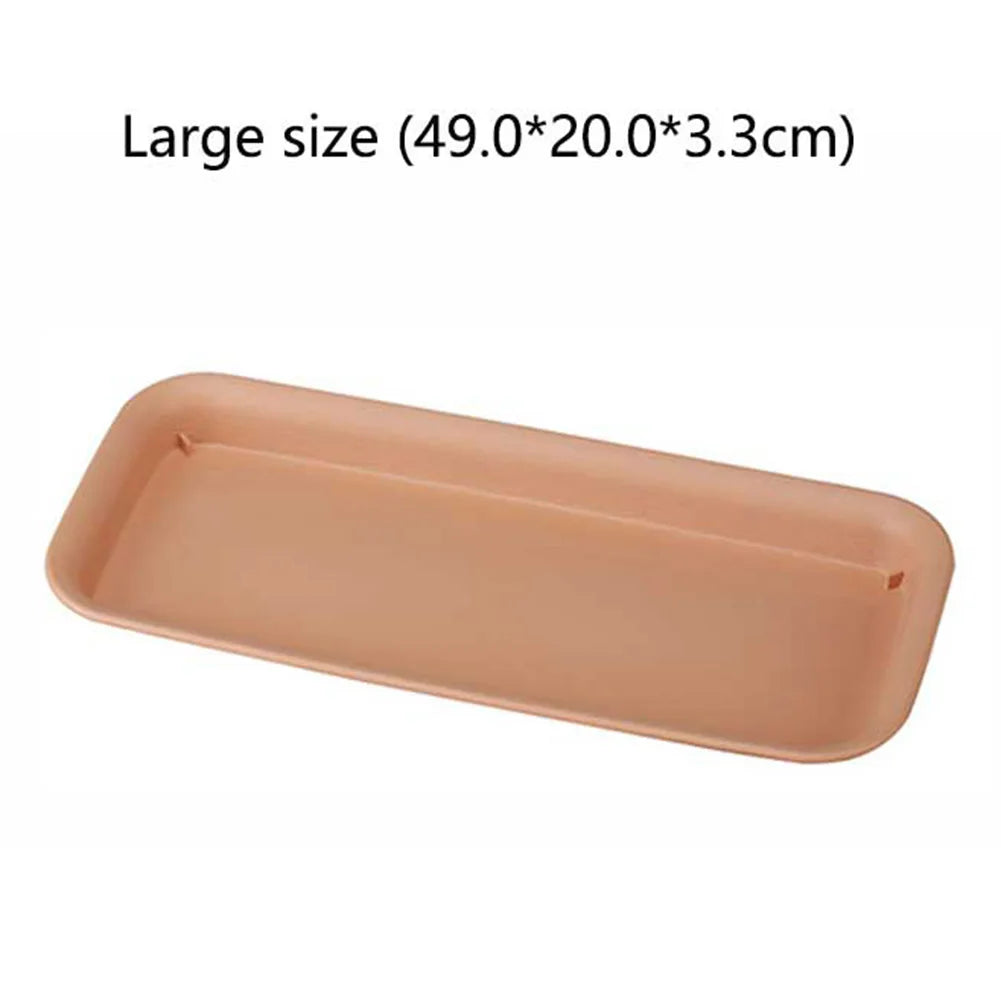 Rectangular plastic plant tray, brown water catch basin for outdoor planters