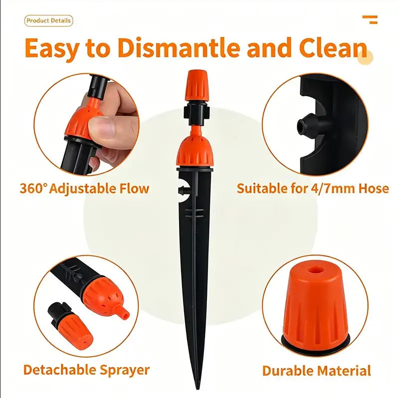 2in1 Adjustable Dripper Sprinkler Stake Nozzle Irrigation Emitter for 4/7mm Micro Tube Garden Yard Greenhouse Lawn Watering Sy