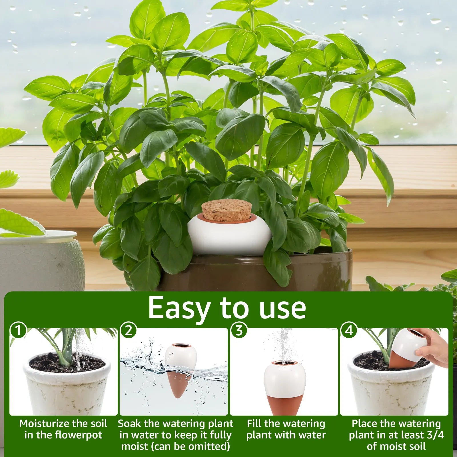 4Pcs 320ml Ceramic Plant Self Watering Spikes Potted Automatic Irrigation System Watering Ball Slow Release Planter Insert