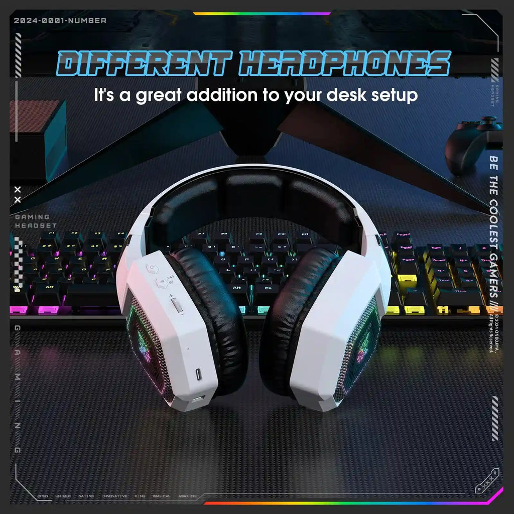 Wireless Gaming Headset with Mic - Noise Cancelling Over-Ear White Tidesmit