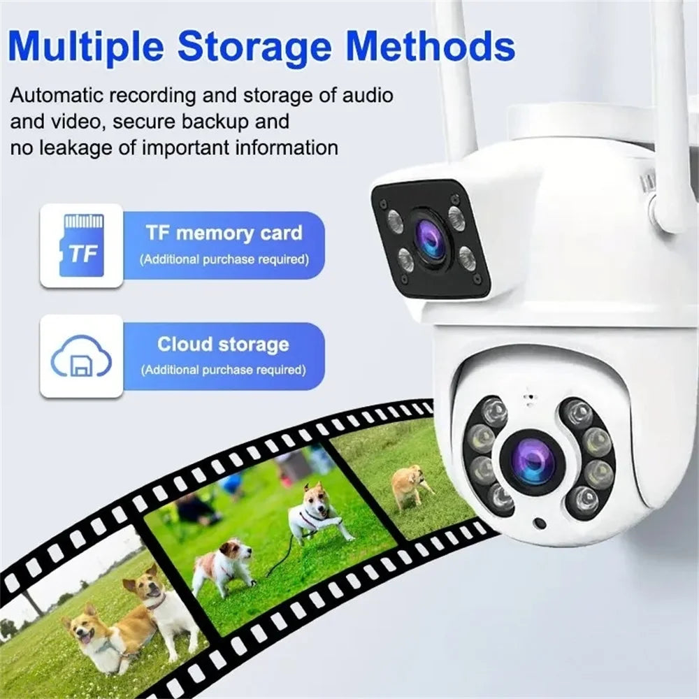 8MP 4K Dual Lens with Dual Screen Wifi Camera PTZ Wireless Outdoor Surveillance Camera Ai Human Detect Auto Tracking V380 App