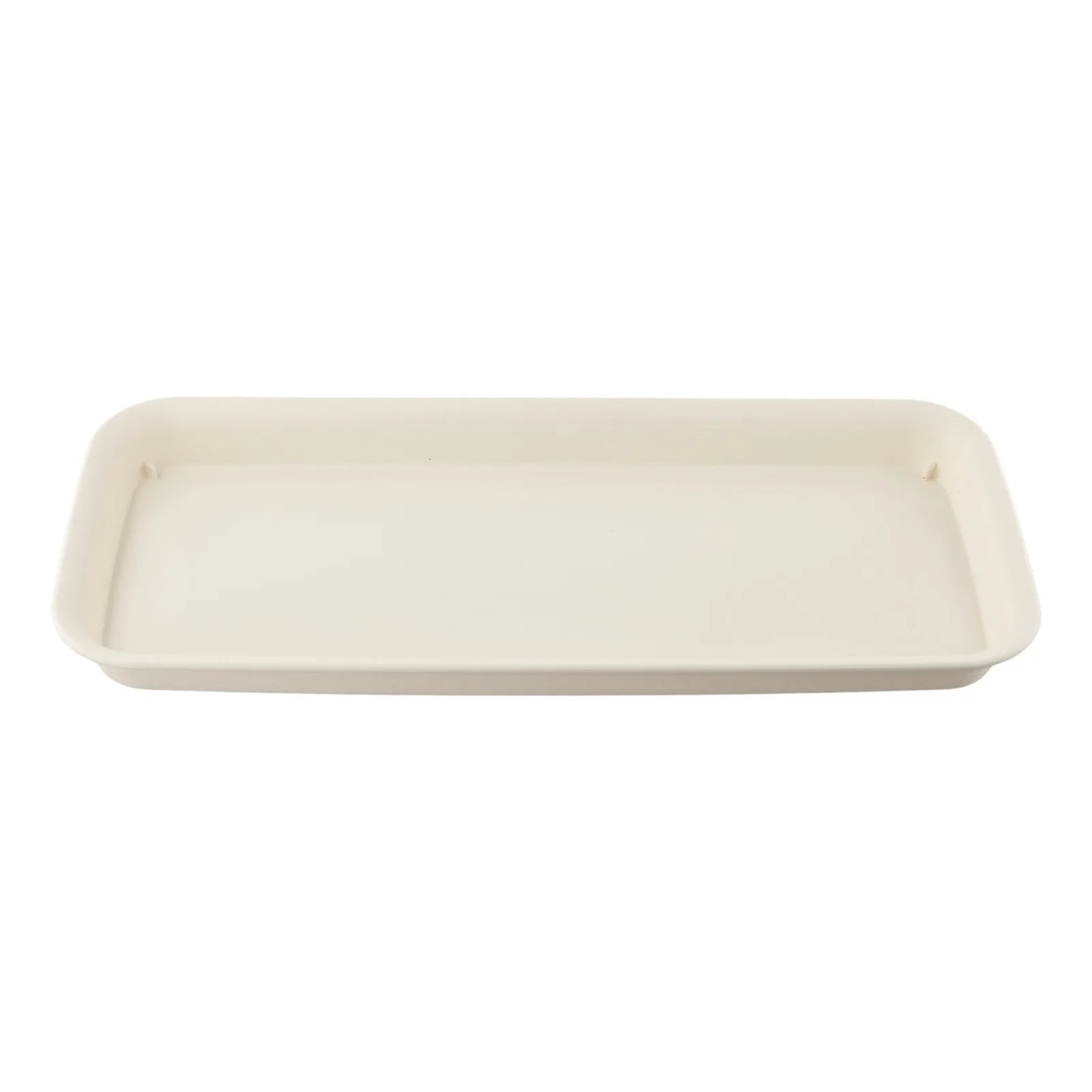 Rectangular white plastic plant water tray with rounded corners and shallow basin