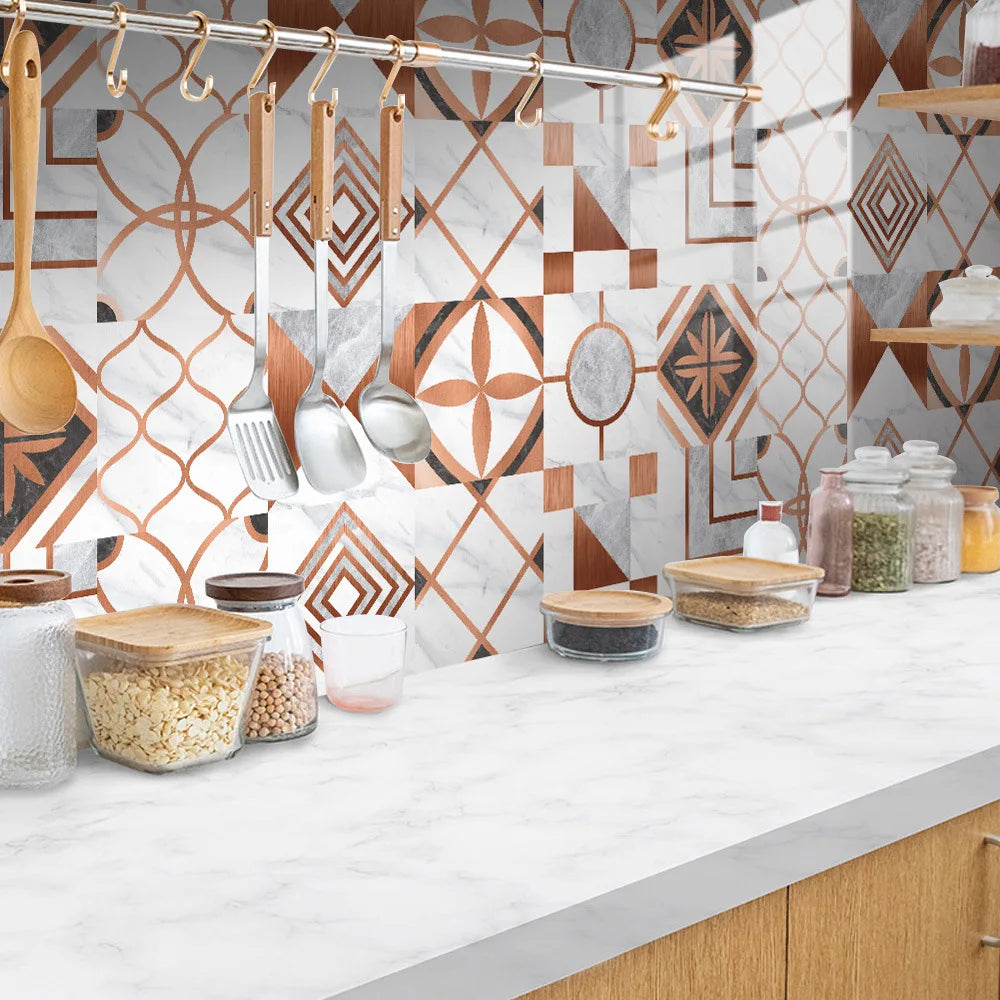 10pcs Crystal Tile Wall Stickers Self-Adhesive Kitchen Tiles PVC Backsplash Stickers Peel and Stick Bathroom Faux Stone Effect